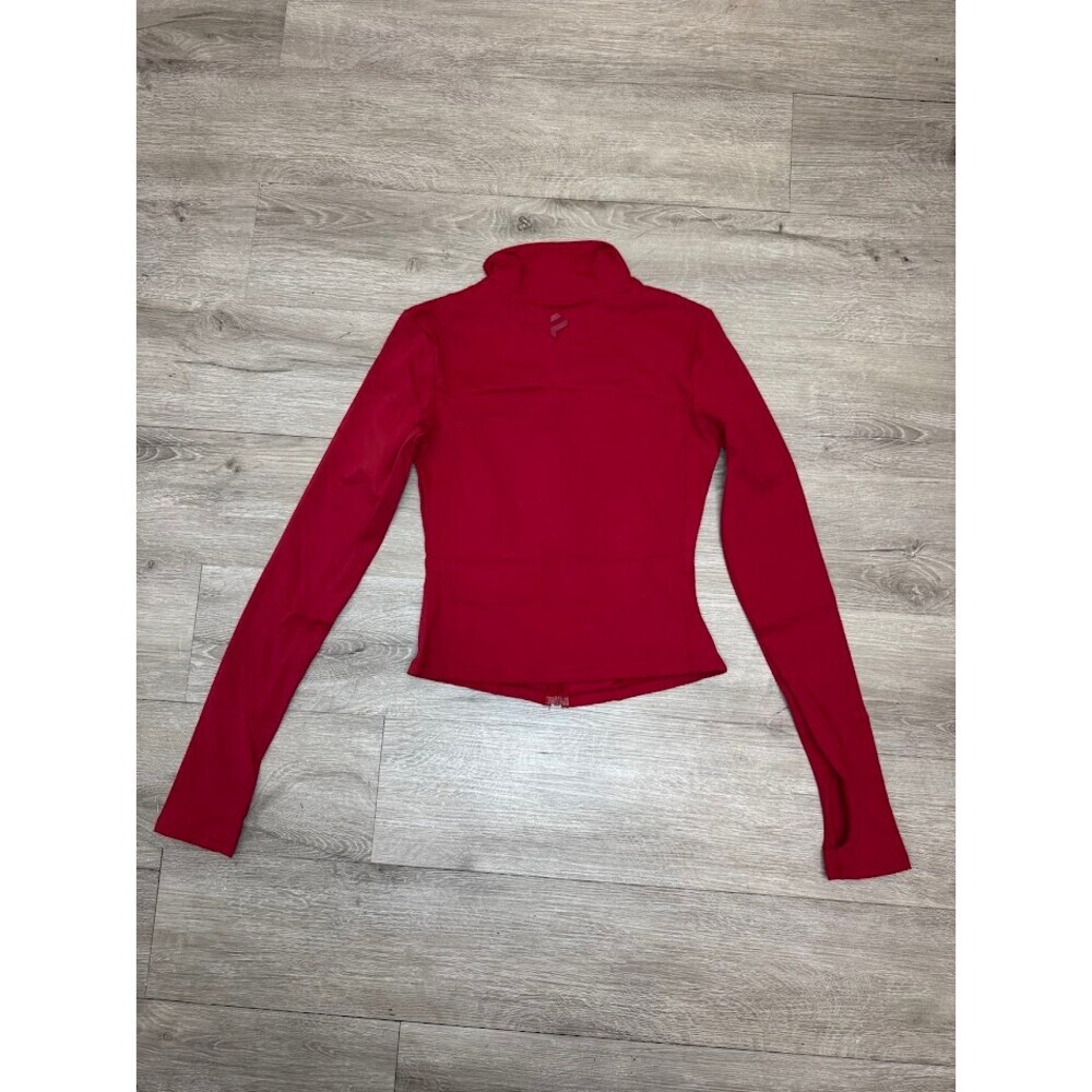 Red Fitted Long Sleeve Zip Jacket Workout Athleisure Activewear - Picture 6 of 6